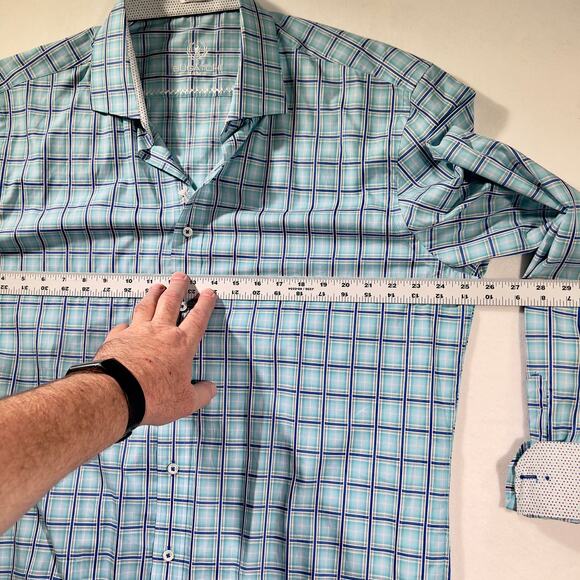 Bugatchi Uomo Button Shirt Men XXL ** Shaped Fit ** Flex Cuffs Blue White Check - Picture 8 of 13